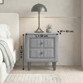 Faith Bedside Table dimension diagram showing 50cm length, 40cm width and 62cm height