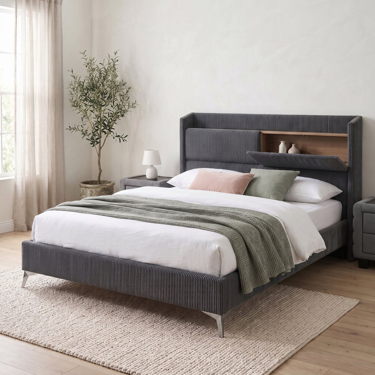 Federal USB Bed Frame with Storage Headboard