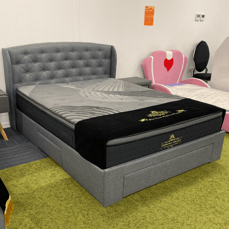 Image of Fila Fabric Bed with Double-Sided Storage - Grey Upholstered Bed with Convenient Drawers for Extra Storage - The A2Z Furniture