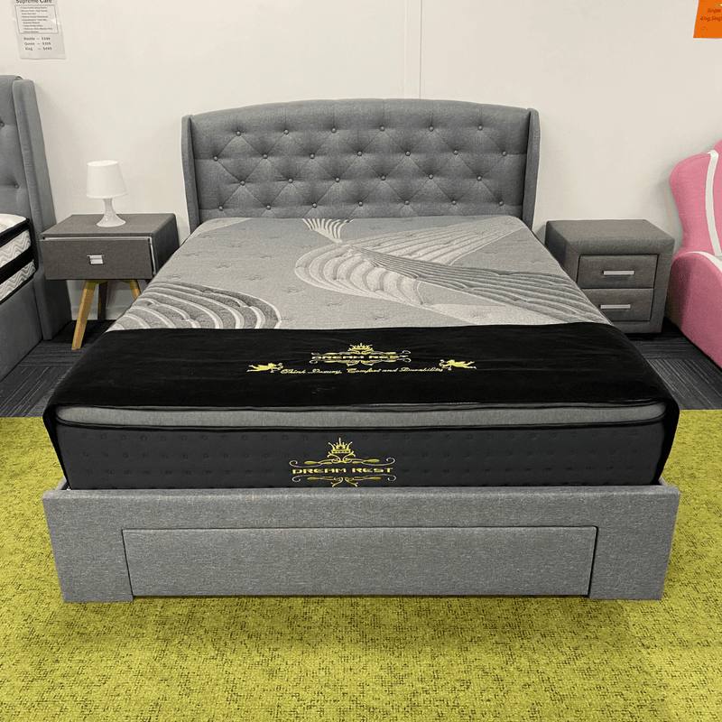 Image of Fila Fabric Bed with Double-Sided Storage - Grey Upholstered Bed with Convenient Drawers for Extra Storage - The A2Z Furniture