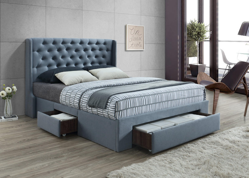 Fiona Bedroom Suite - Modern Blue Grey Fabric Upholstered Bed with Storage Drawers - The A2Z Furniture