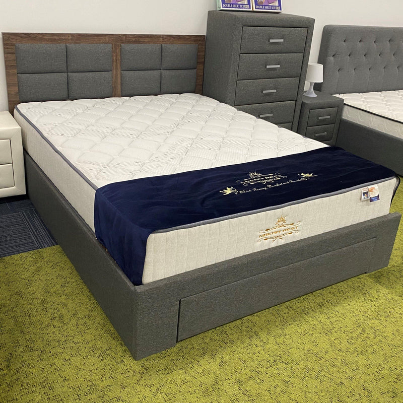 Flame Fabric Bed with Storage - Grey Upholstered Bed with Convenient Drawer for Extra Storage- The A2Z Furniture