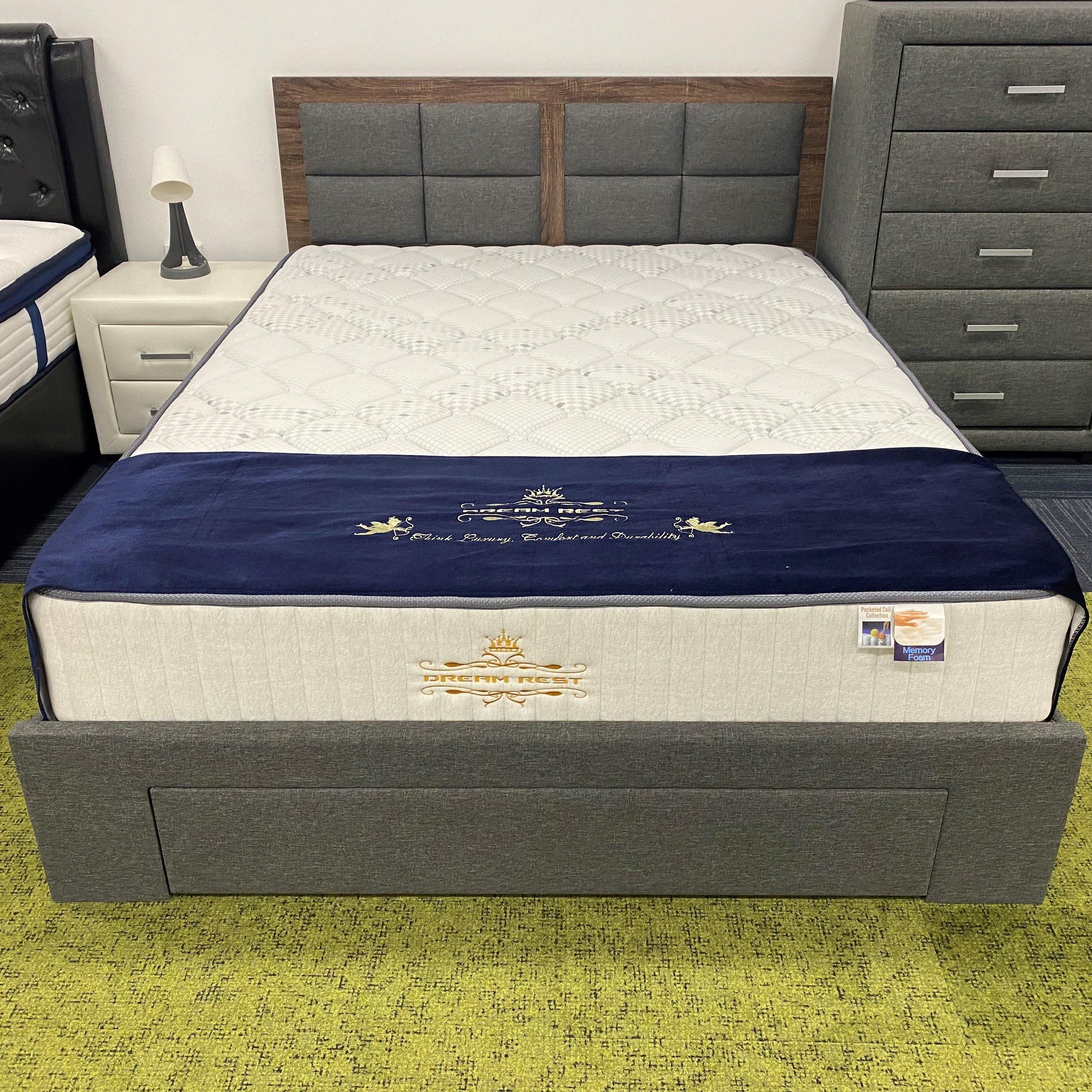 Flame Fabric Bed with Storage - Grey Upholstered Bed with Convenient Drawer for Extra Storage- The A2Z Furniture