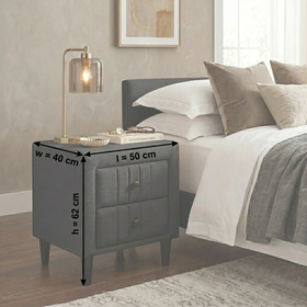 Floss Bedside Table dimension diagram showing 50cm length, 40cm width and 62cm height