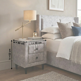 Forest Bedside Table dimension diagram showing 50cm length, 40cm width and 62cm height