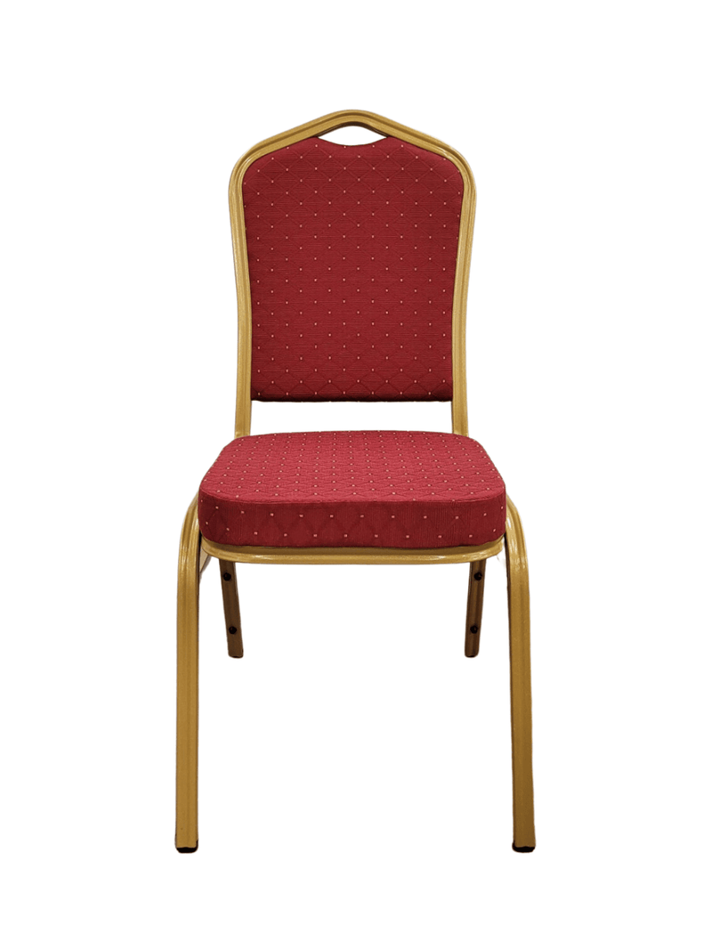 Glamour Dining Chair - Red Fabric, Gold Metal Frame, Modern Design, Stackable, Commercial and Residential Use