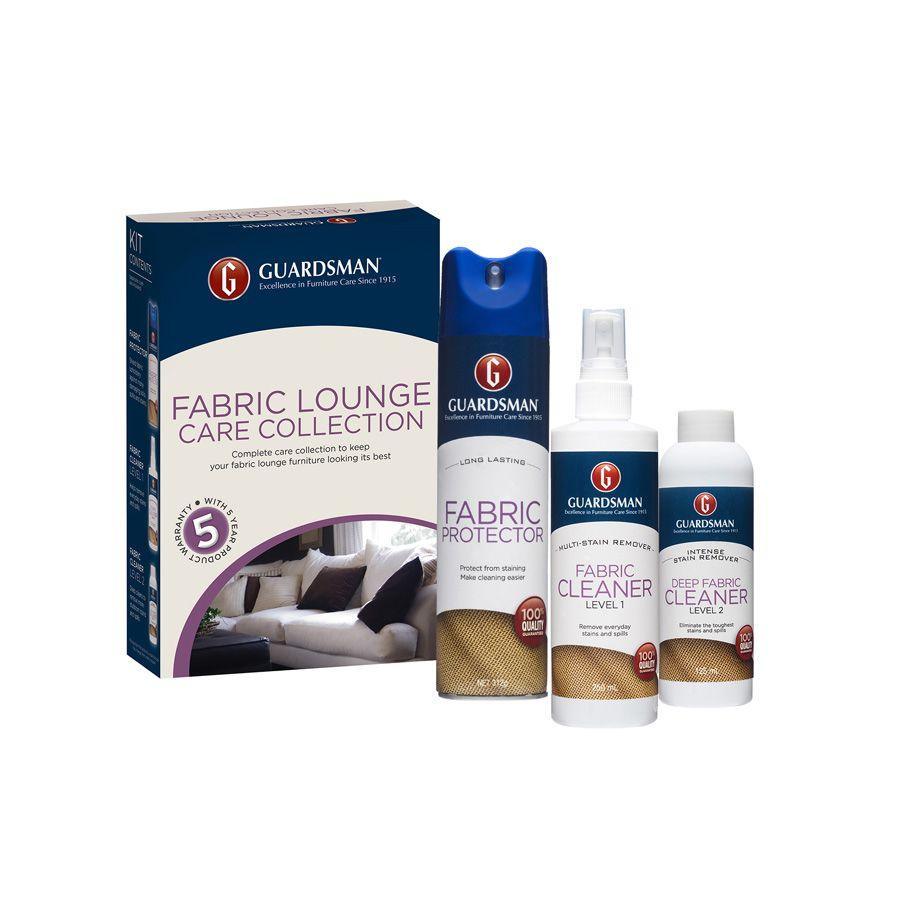 Fabric lounge care kit with fabric protector and cleaners for sofa maintenance