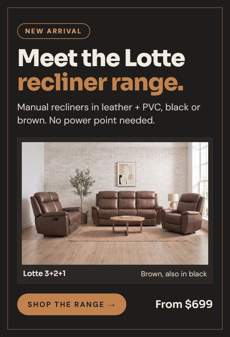 Lotte leather recliner range in brown and black, from $699
