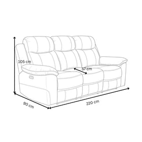 Hudson 3 Seater Electric Recliner Lounge dimension diagram