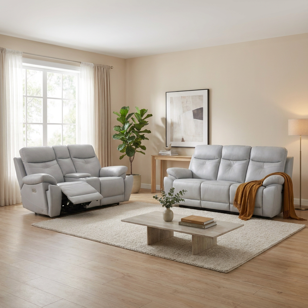 Lalor Electric 3+2 Silver Recliner Package styled in a living room