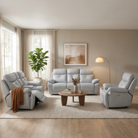 Lalor Electric 3+2+1 Silver Recliner Package styled in a living room