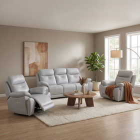 Lalor Electric 3+1+1 Silver Recliner Package styled in a living room