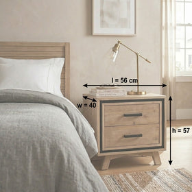 Jack Bedside Table dimension diagram showing 56cm length, 40cm width and 57cm height