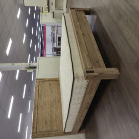 Jayden bed frame in natural acacia wood finish on display at The A2Z Furniture showroom