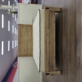 Close-up of Jayden bed frame corner joinery and wood grain detail