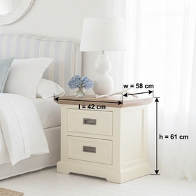 Jericho Bedside Table dimension diagram showing 42cm length, 58cm width and 61cm height