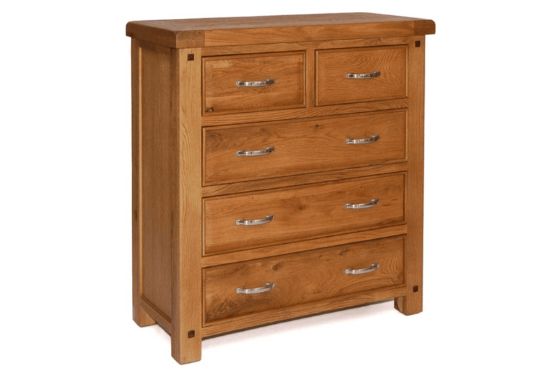 Jimmy Rustic Oak Wooden Tallboy with 5 Storage Drawers - The A2Z Furniture