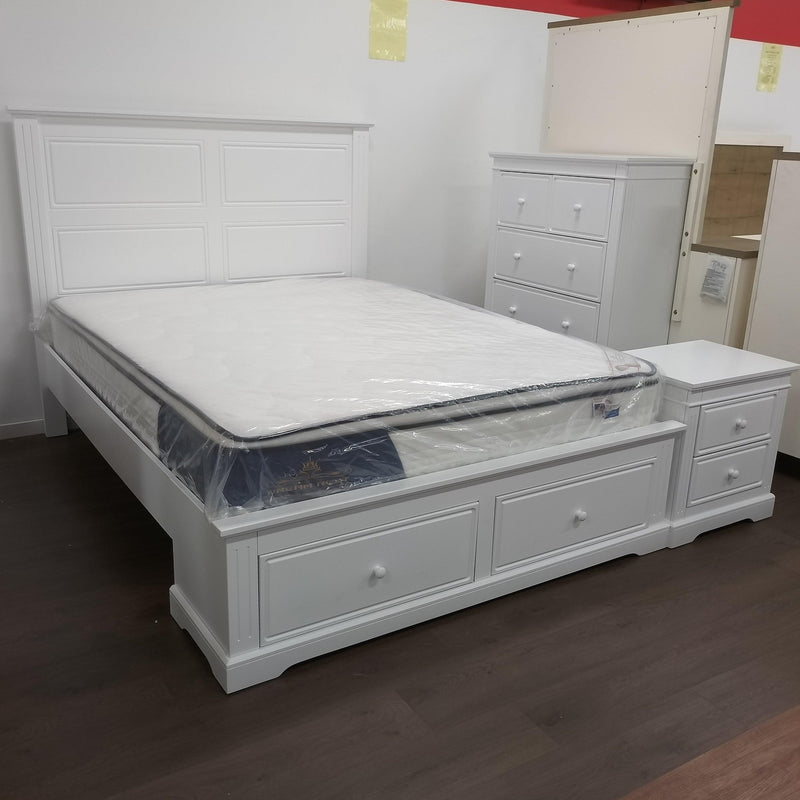 Modern Jordan Bed Frame in White Timber with Two Storage Drawers - Available in Queen and King Size - Matching Suite Options Available - The A2Z Furniture