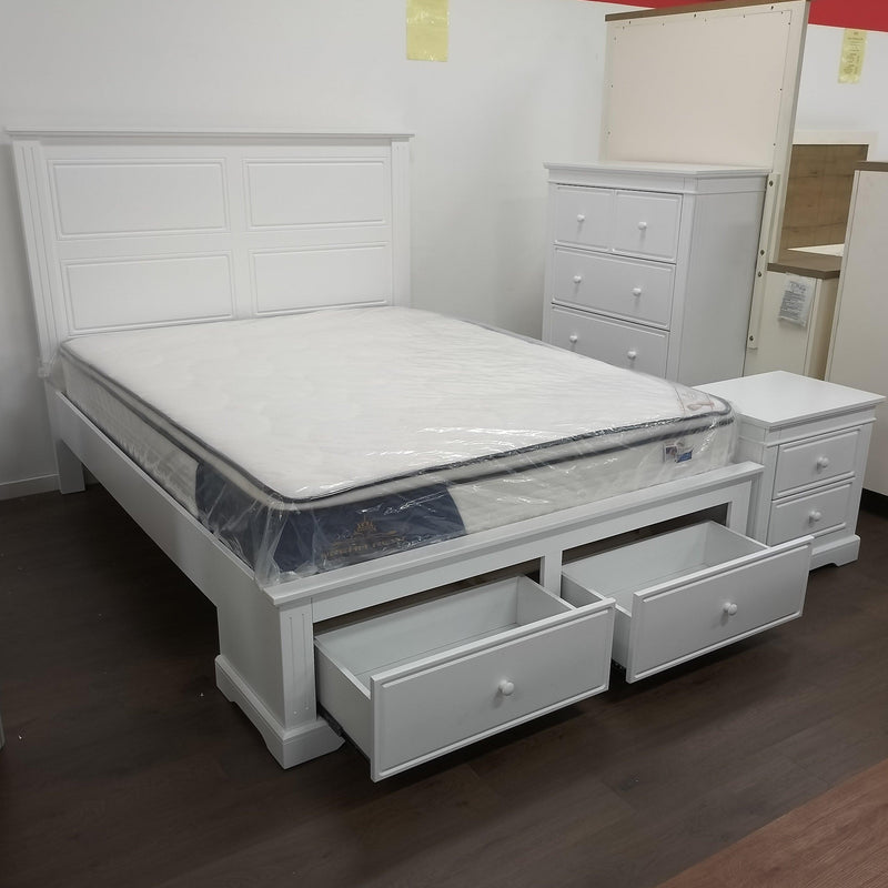 Modern Jordan Bed Frame in White Timber with Two Storage Drawers - Available in Queen and King Size - Matching Suite Options Available - The A2Z Furniture