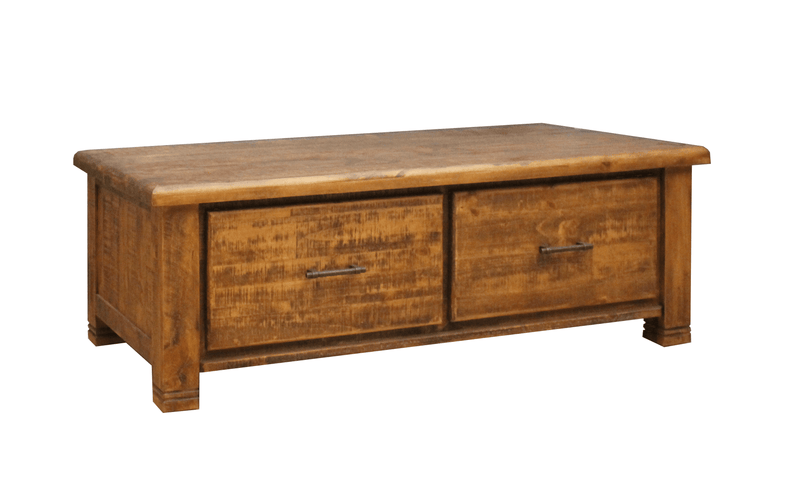 Image of rustic Josh Coffee Table made of solid acacia wood with 2 storage drawers, perfect for enhancing your living space. Available at The A2Z Furniture