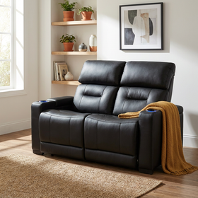 Lagoon 2 Seater Electric Recliner Lounge in Black leather
