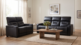 Lagoon 3+2 Black Electric Recliner Package, styled in a modern living room
