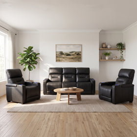 Lagoon 3+1+1 Black Electric Recliner Package, styled in a modern living room