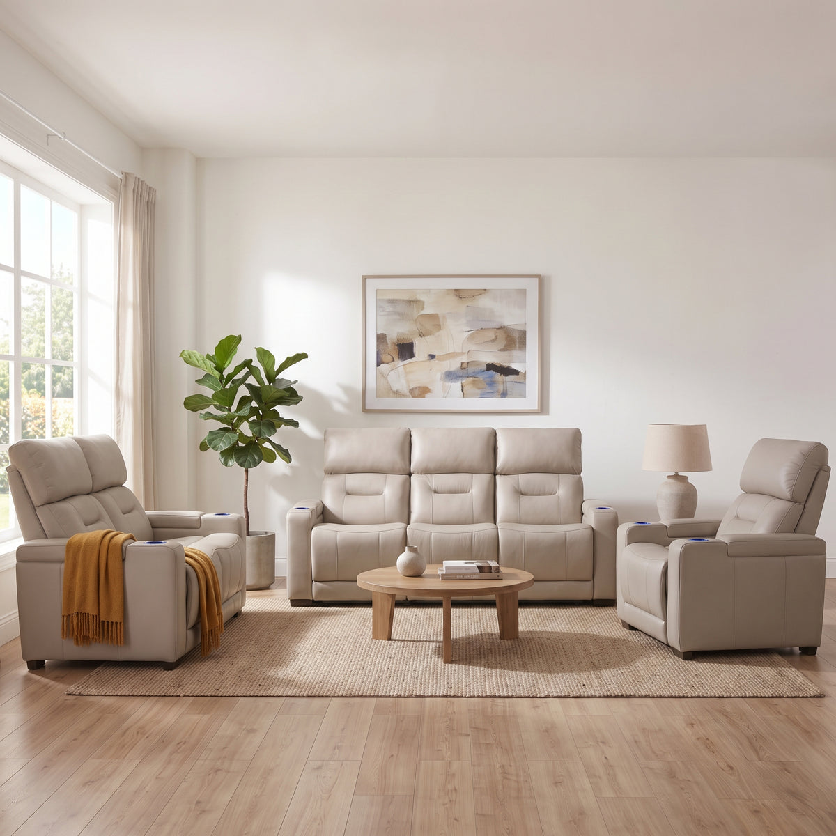 Lagoon 3+2+1 Beige Electric Recliner Package