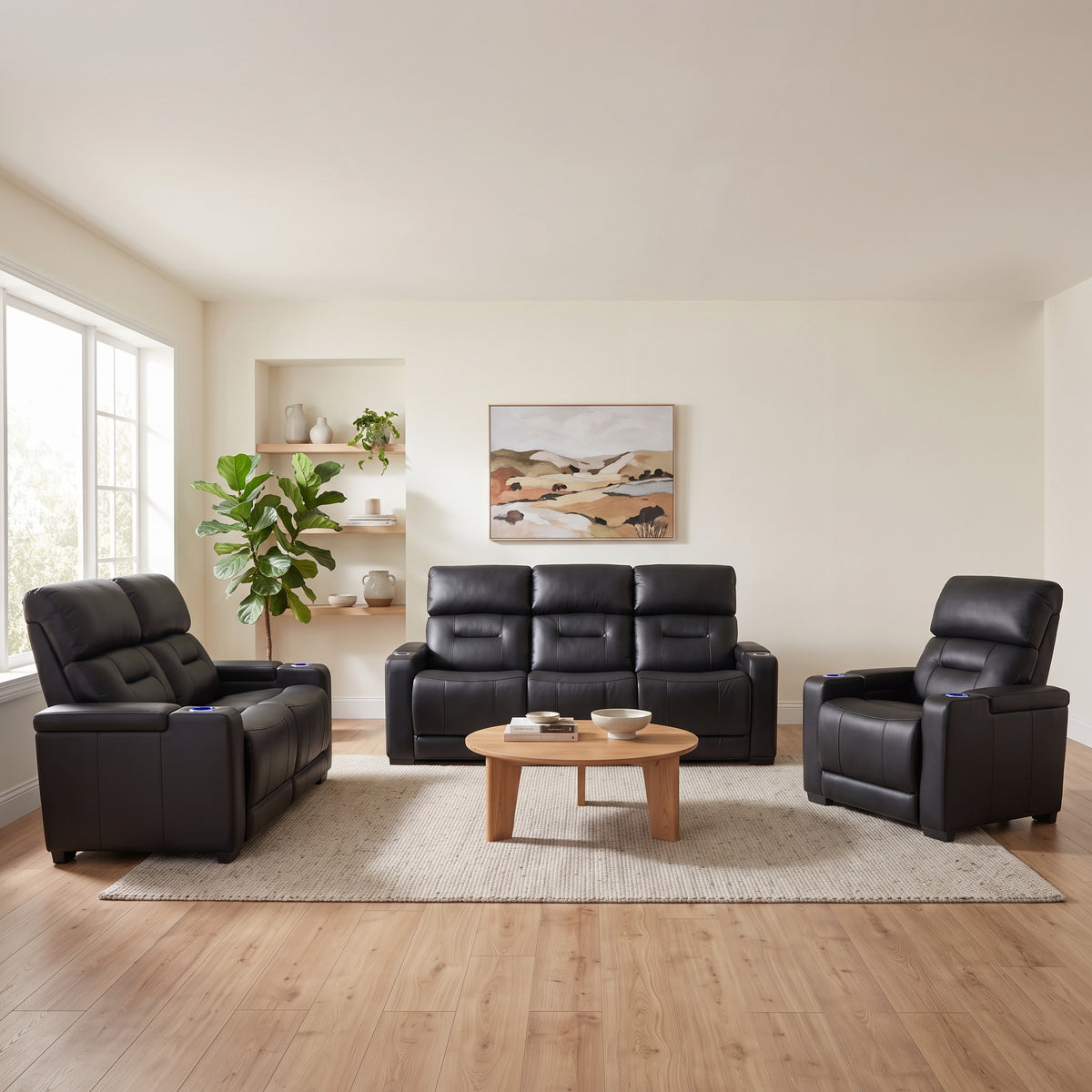 Lagoon 3+2+1 Black Electric Recliner Package