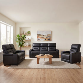 Lagoon 3+2+1 Black Electric Recliner Package, styled in a modern living room