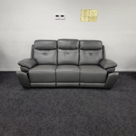 Lalor 3 Seater electric leather recliner lounge in dark grey with both outer footrests extended at The A2Z Furniture showroom