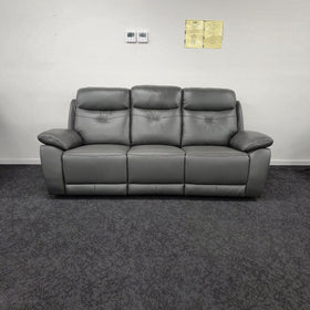 Lalor 3 Seater electric leather recliner lounge in dark grey, front view in three-seat configuration at The A2Z Furniture showroom