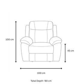 Latrobe Leather Recliner Chair dimension diagram showing 100 cm length, 90 cm depth, 45 cm seat height and 100 cm overall height