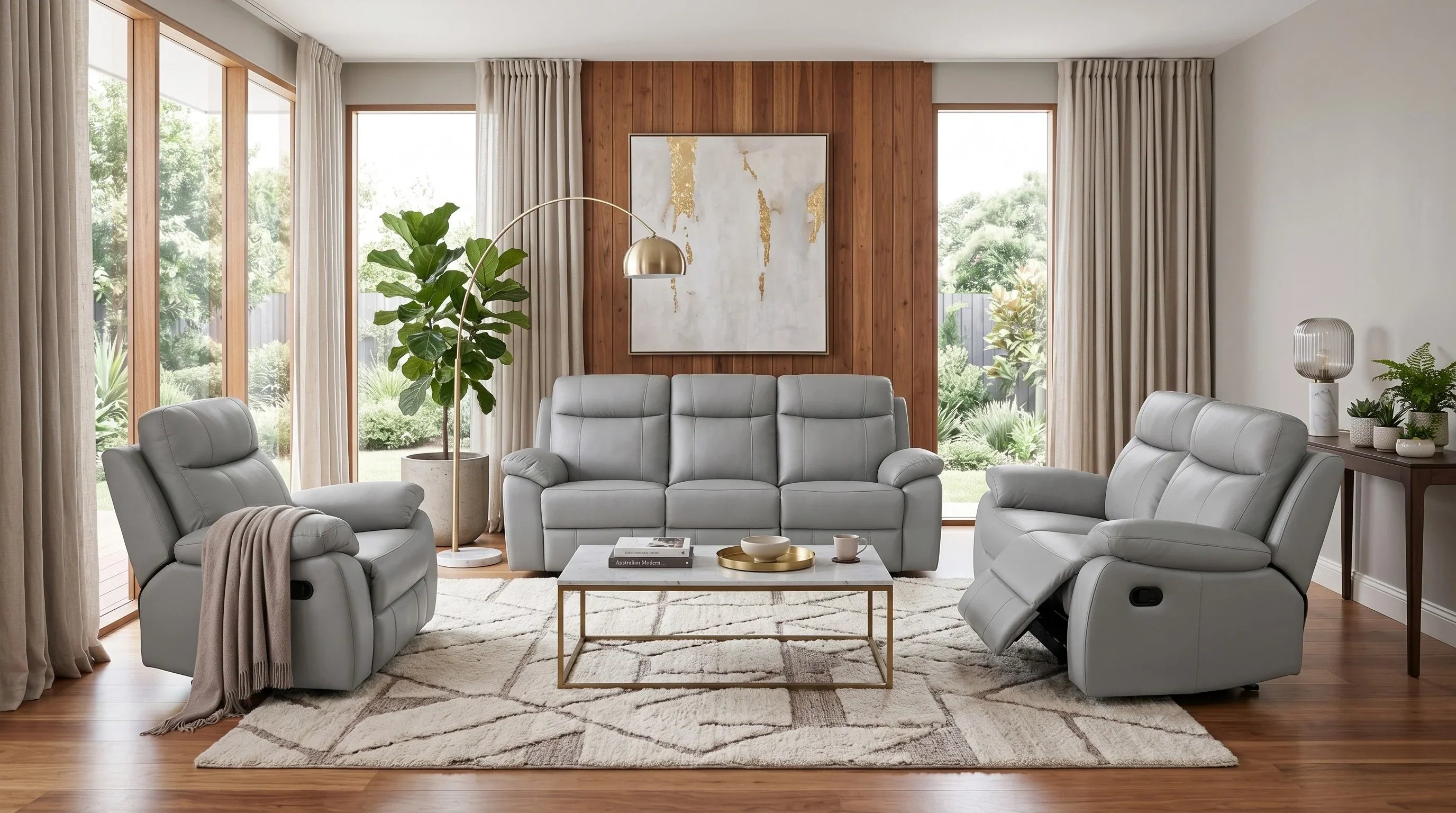 Latrobe 3+2+1 Light Grey Leather Recliner Package