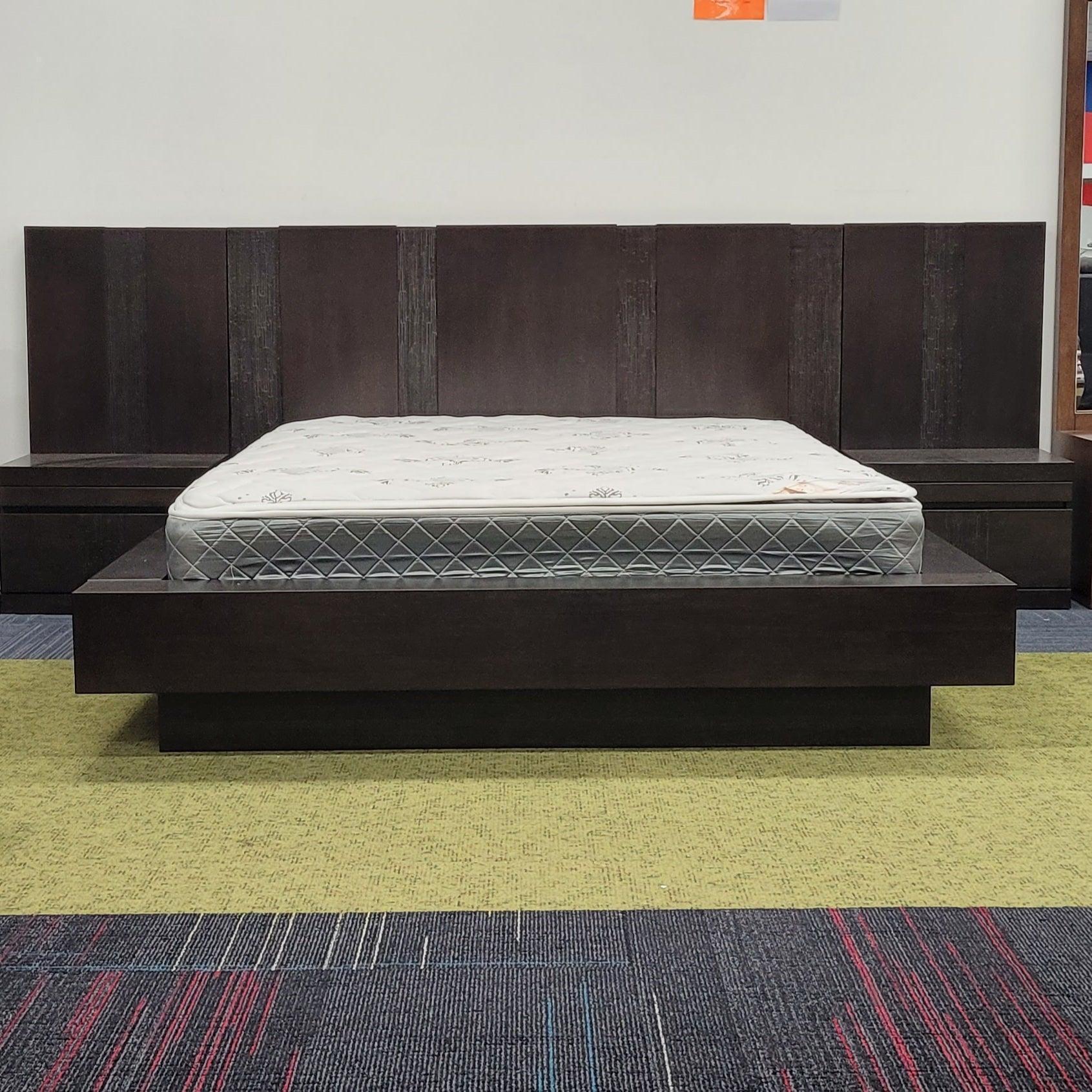 Lauren Floating Wooden Bed by A2Z Furniture - Queen and King sizes, Tropicana Walnut colour, made of rubber wood and veneer, modern design.