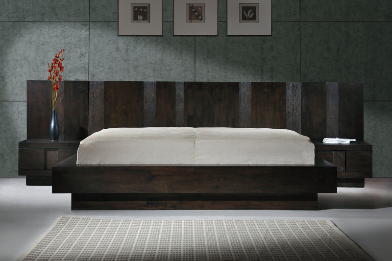 Lauren Floating Wooden Bed by A2Z Furniture - Queen and King sizes, Tropicana Walnut colour, made of rubber wood and veneer, modern design.