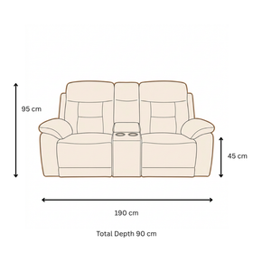 Lemington 2 Seater Leather Recliner Lounge dimension diagram