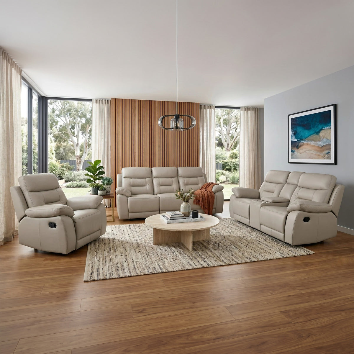 Lemington 3+2+1 Beige Leather Recliner Package