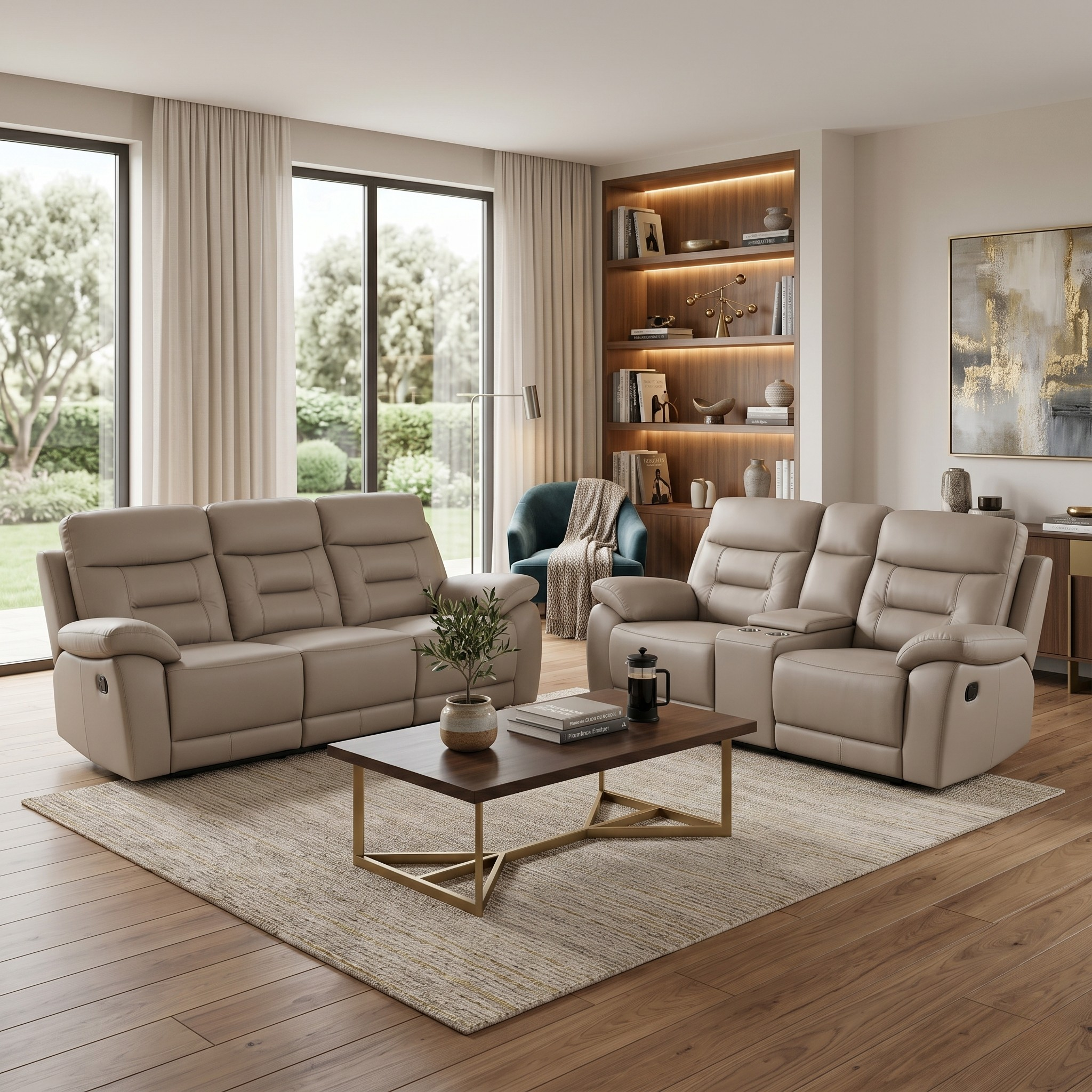 Lemington 3+2 Beige Leather Recliner Package
