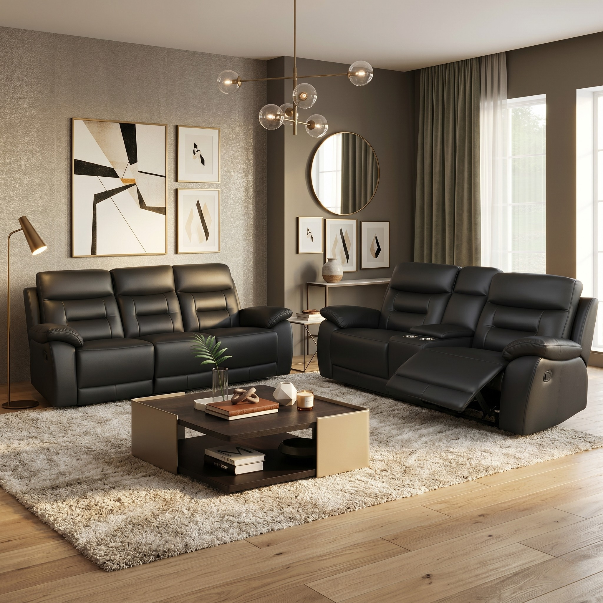 Lemington 3+2 Black Leather Recliner Package