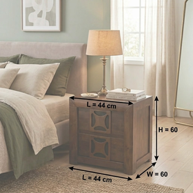 Lilly Bedside Table dimension diagram showing 44cm length, 60cm width and 60cm height