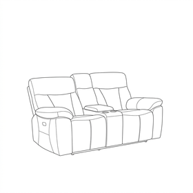 Limestone 2 Seater Electric Leather Recliner Lounge angled line drawing with centre console — dimensions to be added