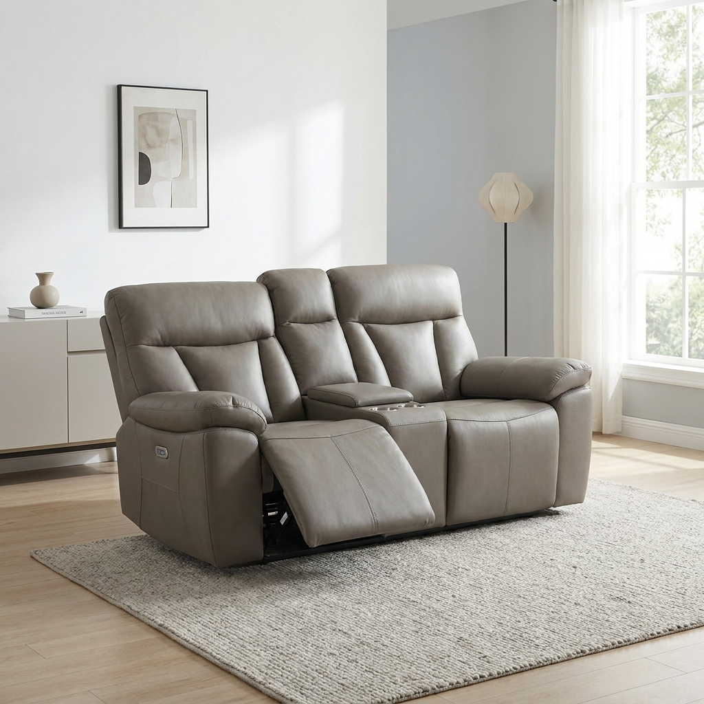 Limestone 2 Seater Electric Leather Recliner Lounge