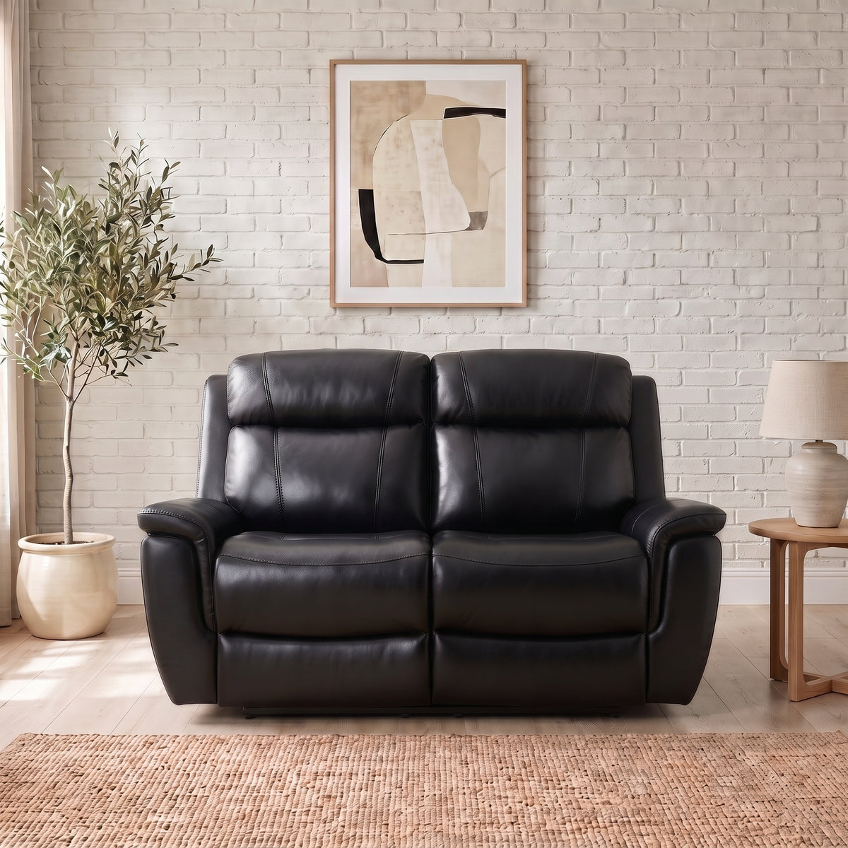 Lotte 2 seater manual recliner lounge in black leather + PVC