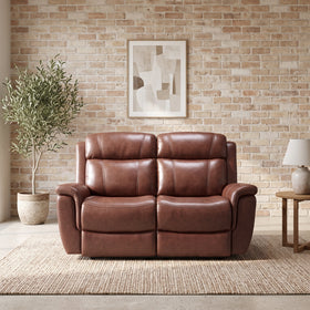 Lotte 2 seater manual recliner lounge in brown leather + PVC