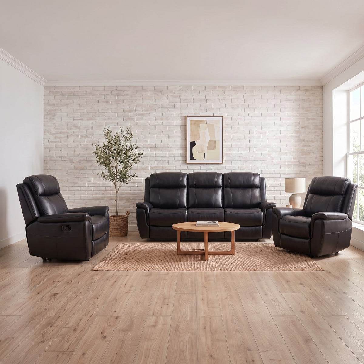 Lotte 3+1+1 Black Leather Recliner Package