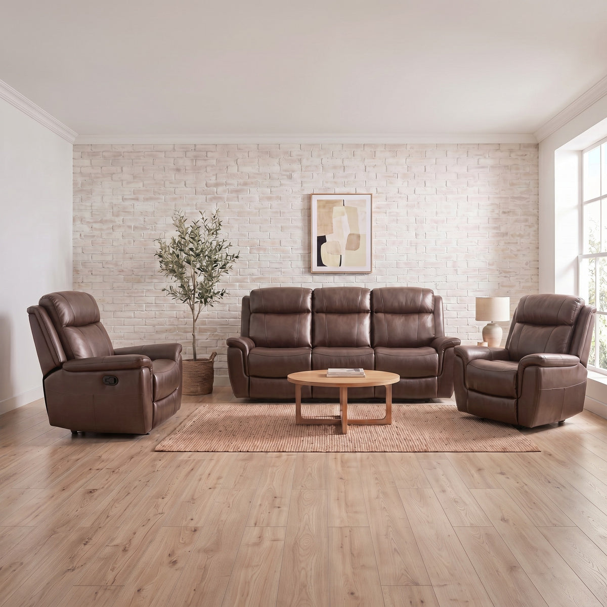 Lotte 3+1+1 Brown Leather Recliner Package