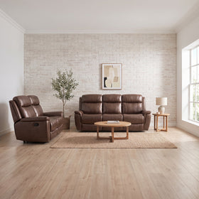 Lotte 3+2 recliner package in brown: 3 seater and 2 seater, styled in a living room - The A2Z Furniture
