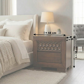 Lucy Bedside Table dimension diagram showing 44cm length, 60cm width and 58cm height