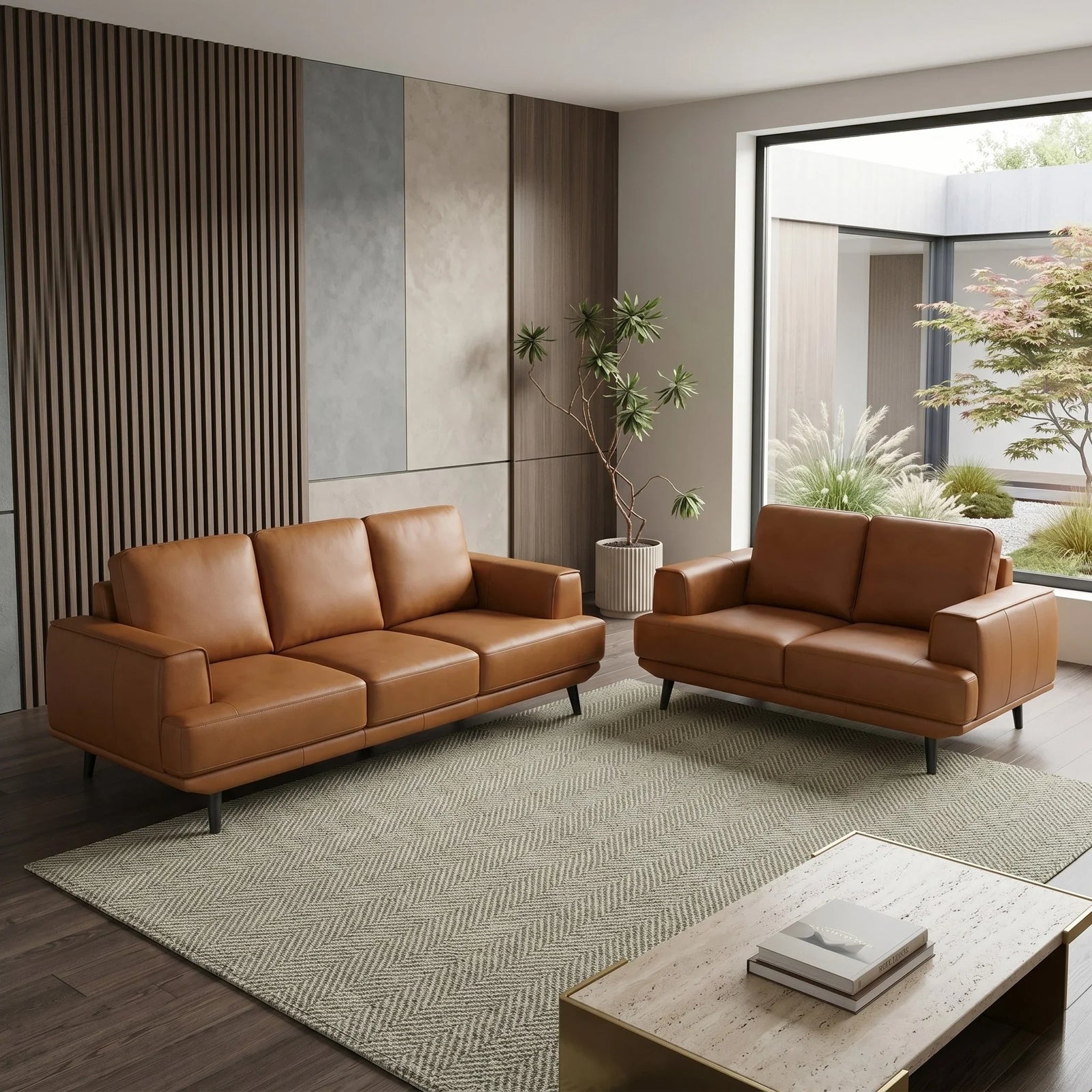 Picasso 3+2 Orange Leather Lounge Set